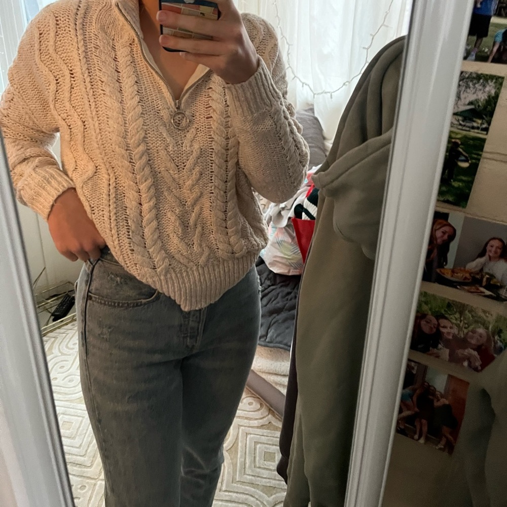 Pacsun White Knit Quarter Zip